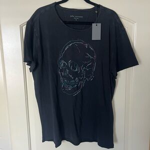 John Varvatos Men's Black Embroidered Skull Graphic Crew-Neck T-Shirt NWT $128